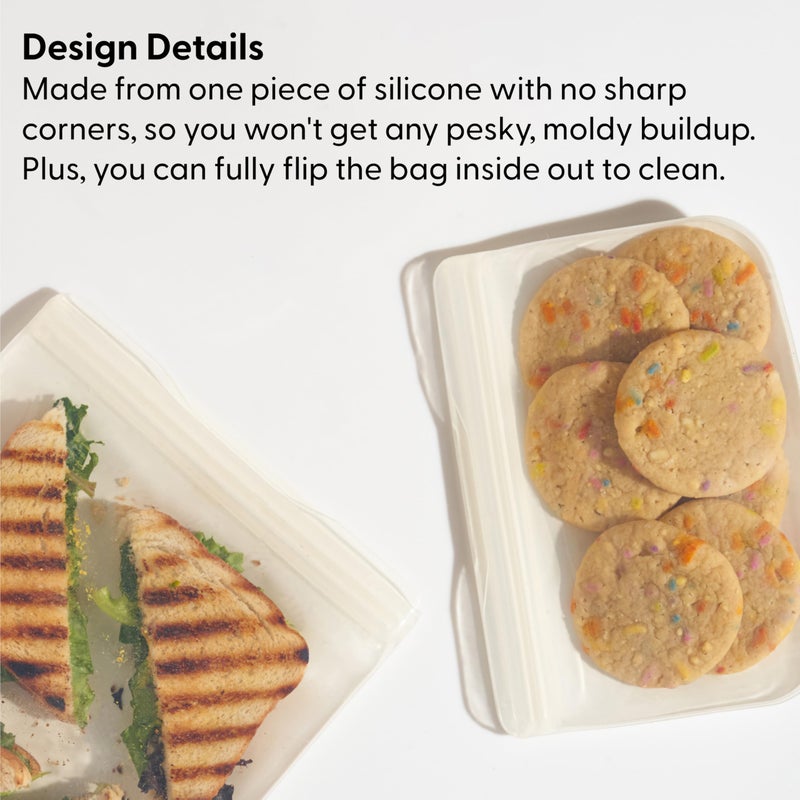 WP W&P Porter Silicone Reusable Storage Bag, Sandwich (10oz Flat), Cream, Food Storage Container, Microwave and Dishwasher Safe, Easy Cleaning - Image 4